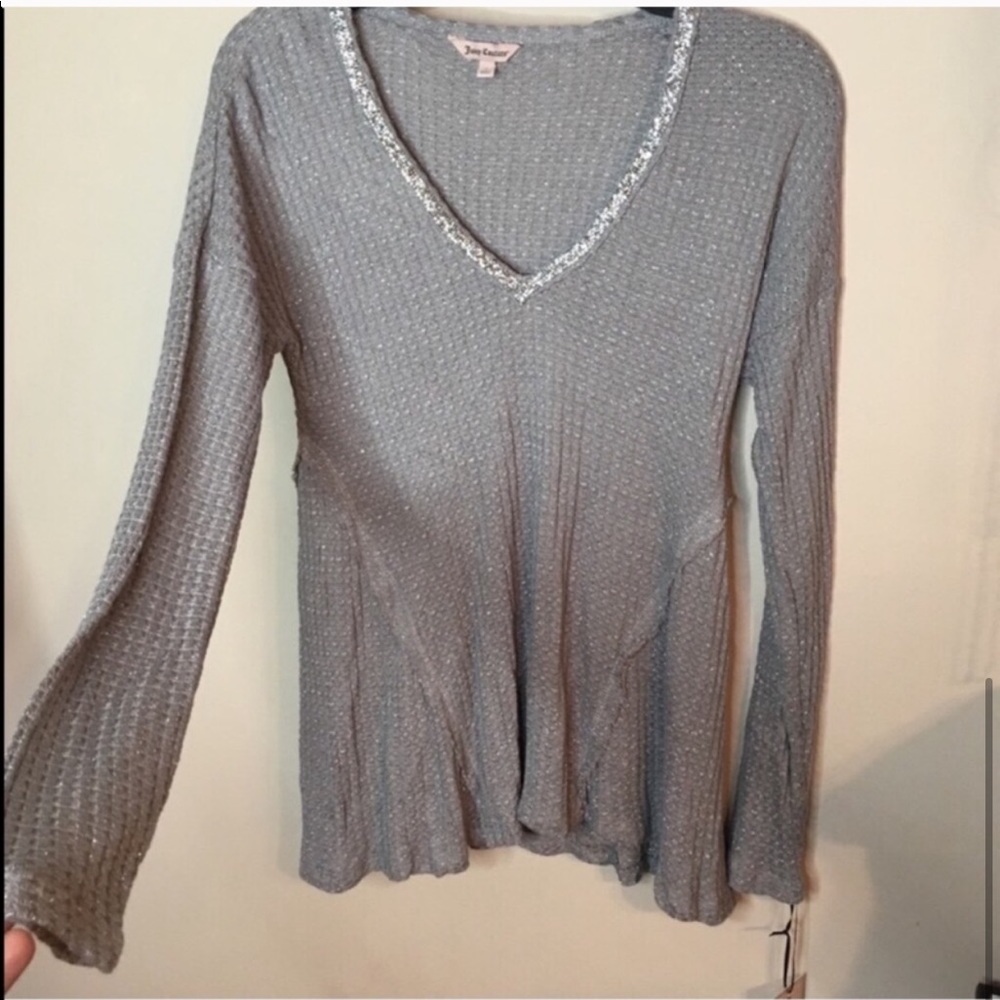 NWT Juicy Couture Silver Sparkle Blouse - Picture 4 of 8